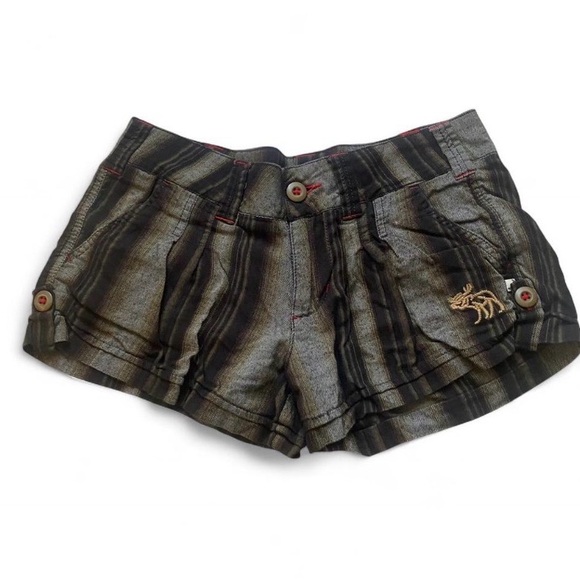 Abercrombie & Fitch Olive and Black Striped Women's Jean Shorts - Picture 2 of 6